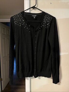 Charming Charlie Black Cardigan with Shoulder Embellishments